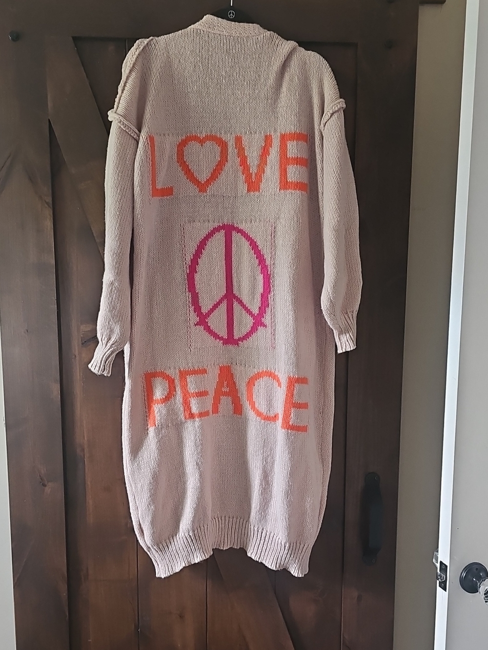 Love Peace Long Knit Cardigan Sweater - Pink/Orange